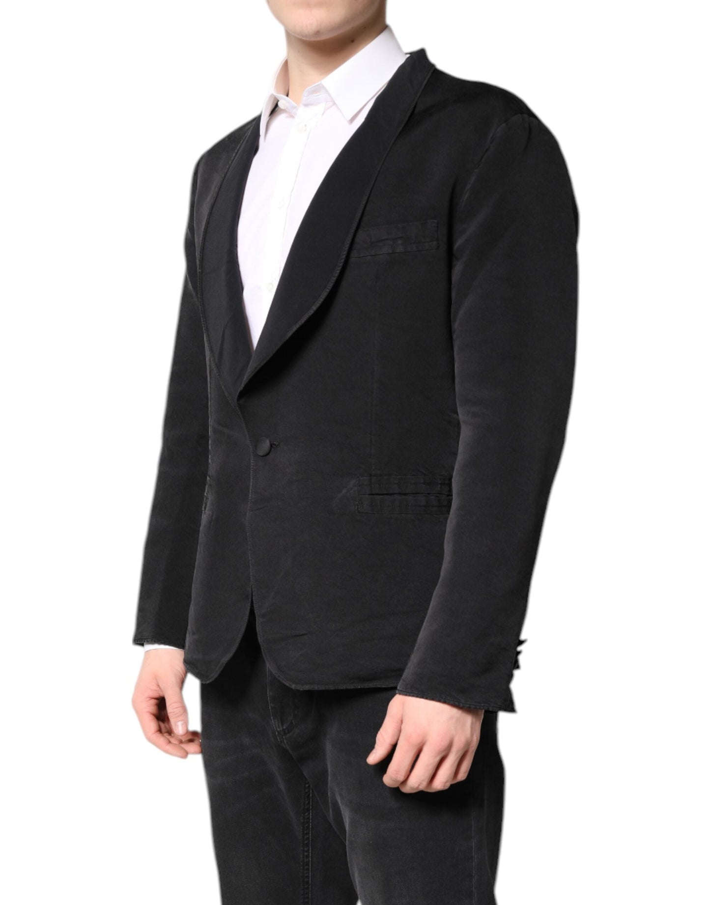 Dolce & Gabbana Black Silk Single Breasted Coat Blazer Men's Suit ()