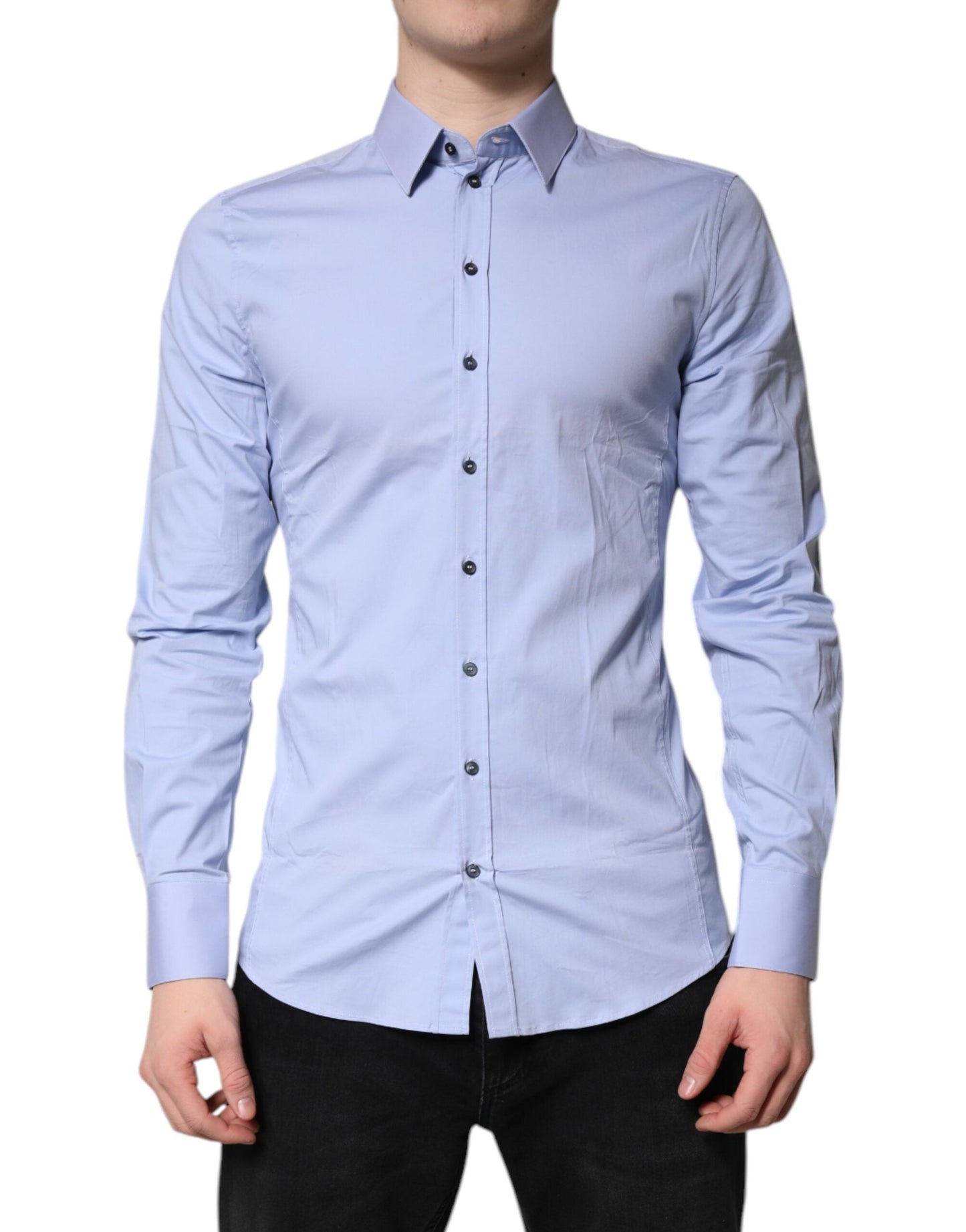 Dolce & Gabbana Light Blue Cotton SICILIA Dress Formal Men's Shirt ()