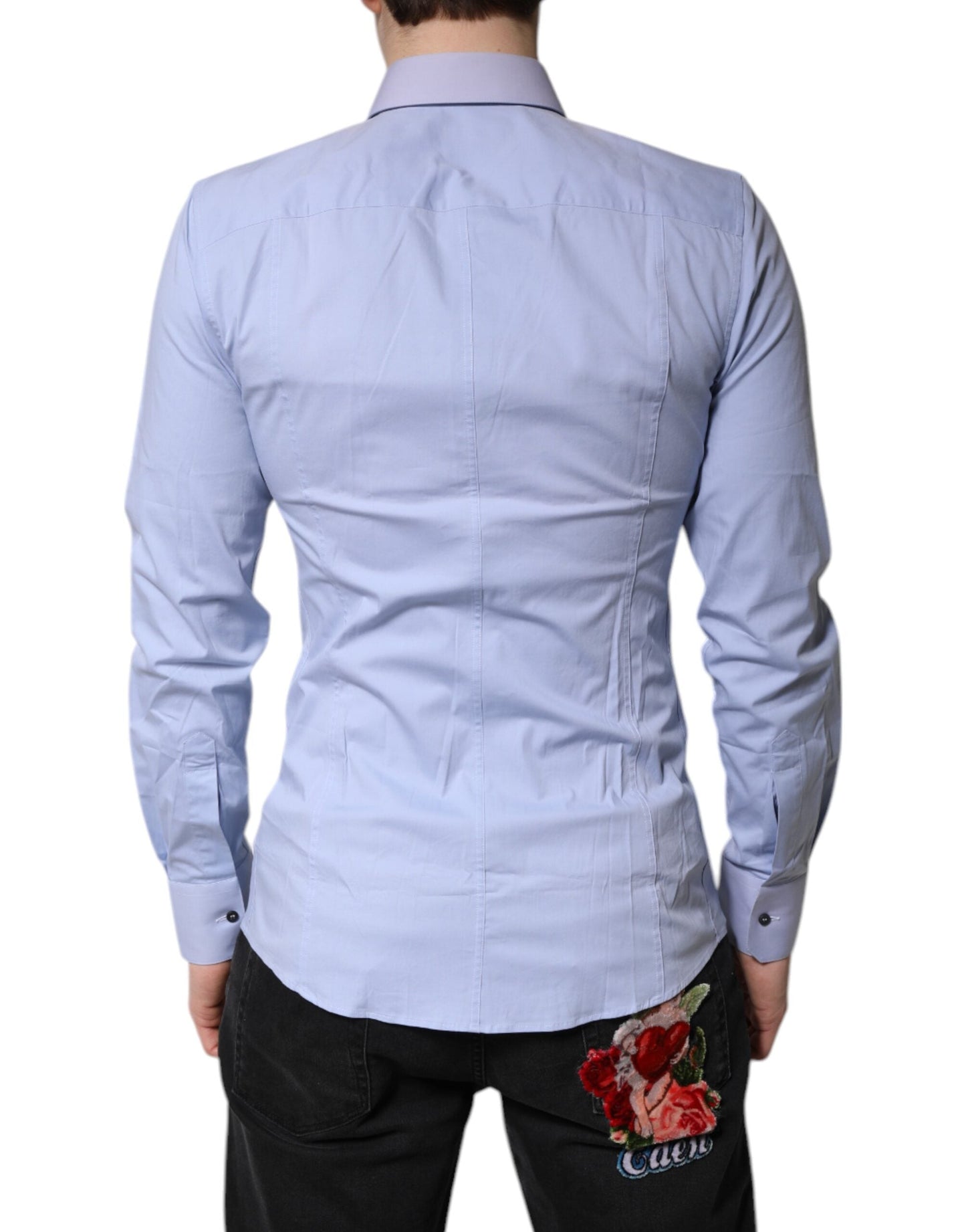 Dolce & Gabbana Light Blue Cotton SICILIA Dress Formal Men's Shirt ()