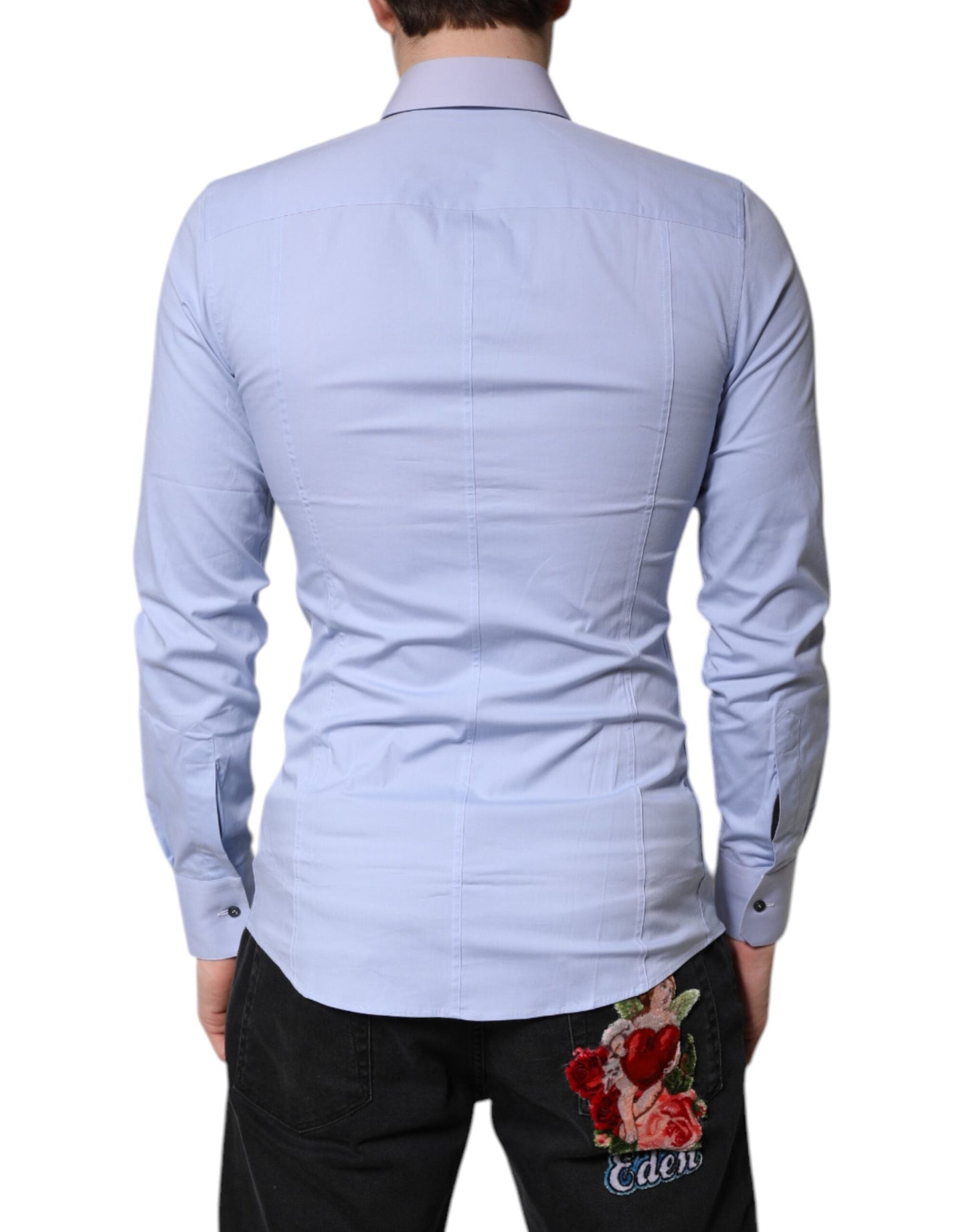 Dolce & Gabbana Light Blue Cotton SICILIA Dress Formal Men's Shirt ()