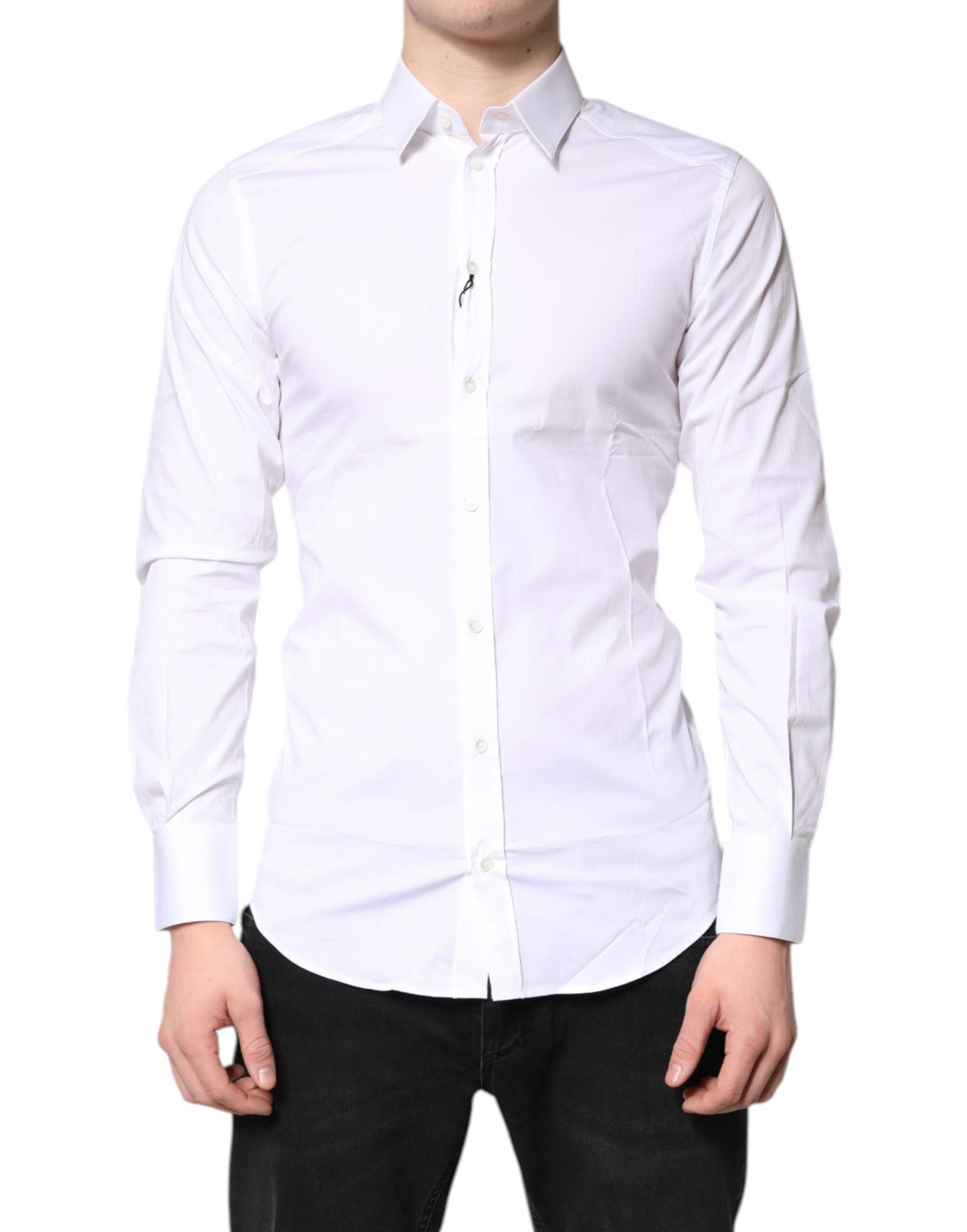 Dolce & Gabbana White Cotton Stretch GOLD Dress Formal Men's Shirt ()