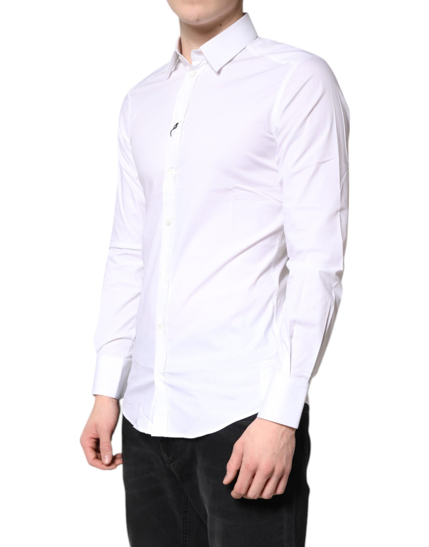 Dolce & Gabbana White Cotton Stretch GOLD Dress Formal Men's Shirt ()