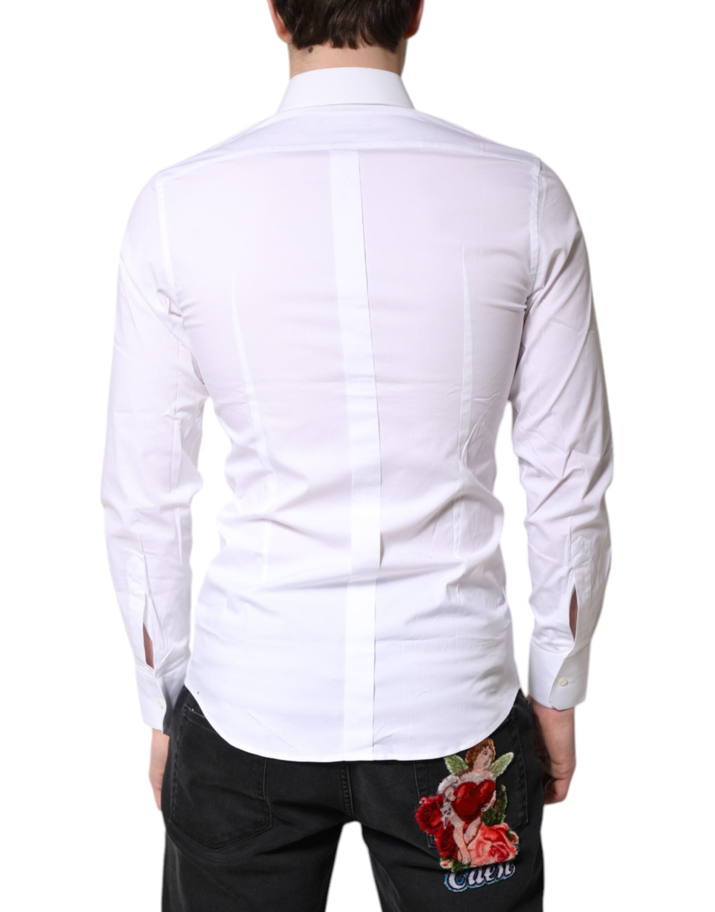 Dolce & Gabbana White Cotton Stretch GOLD Dress Formal Men's Shirt ()