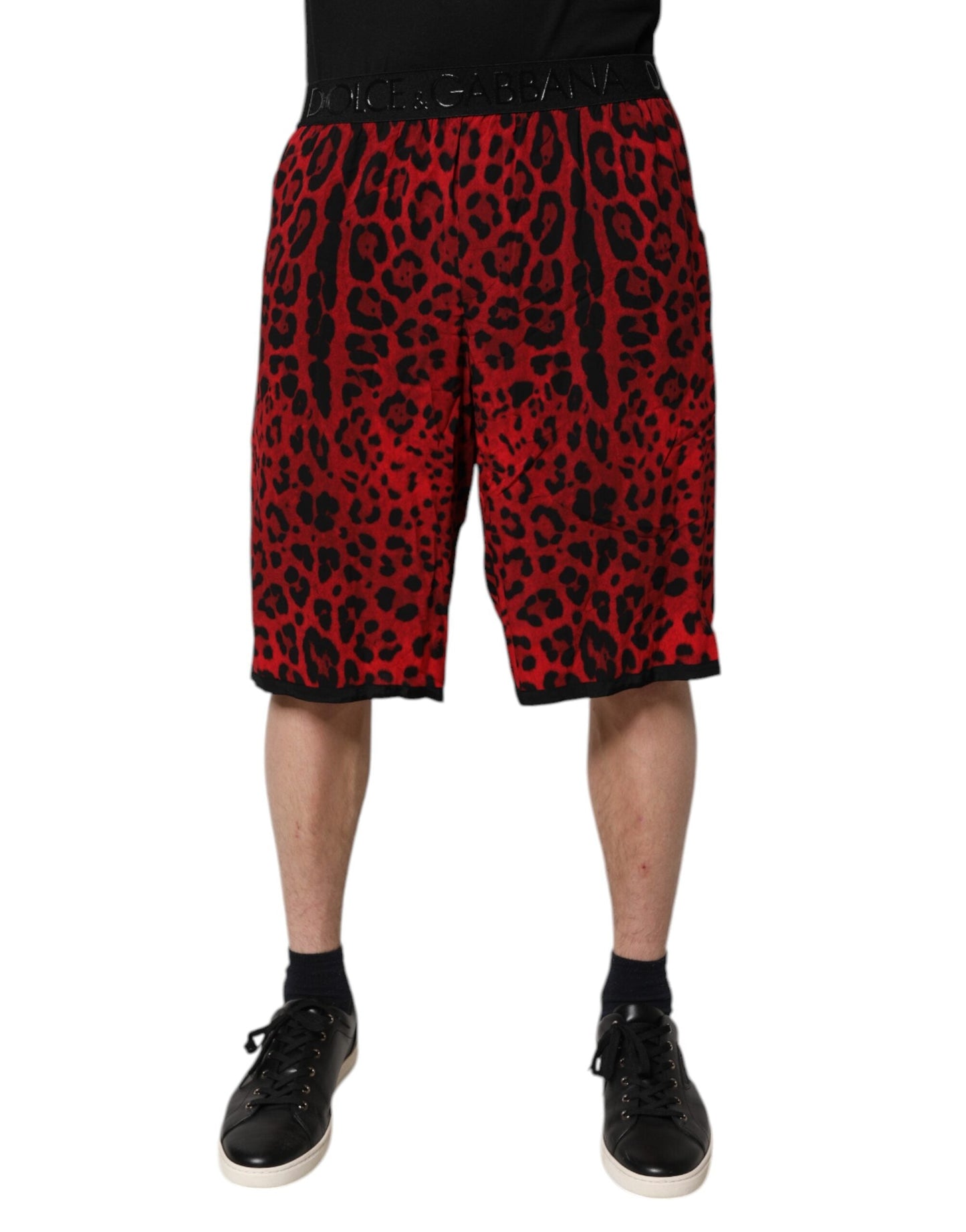 Dolce & Gabbana Red Leopard Print Viscose Bermuda Men's Shorts