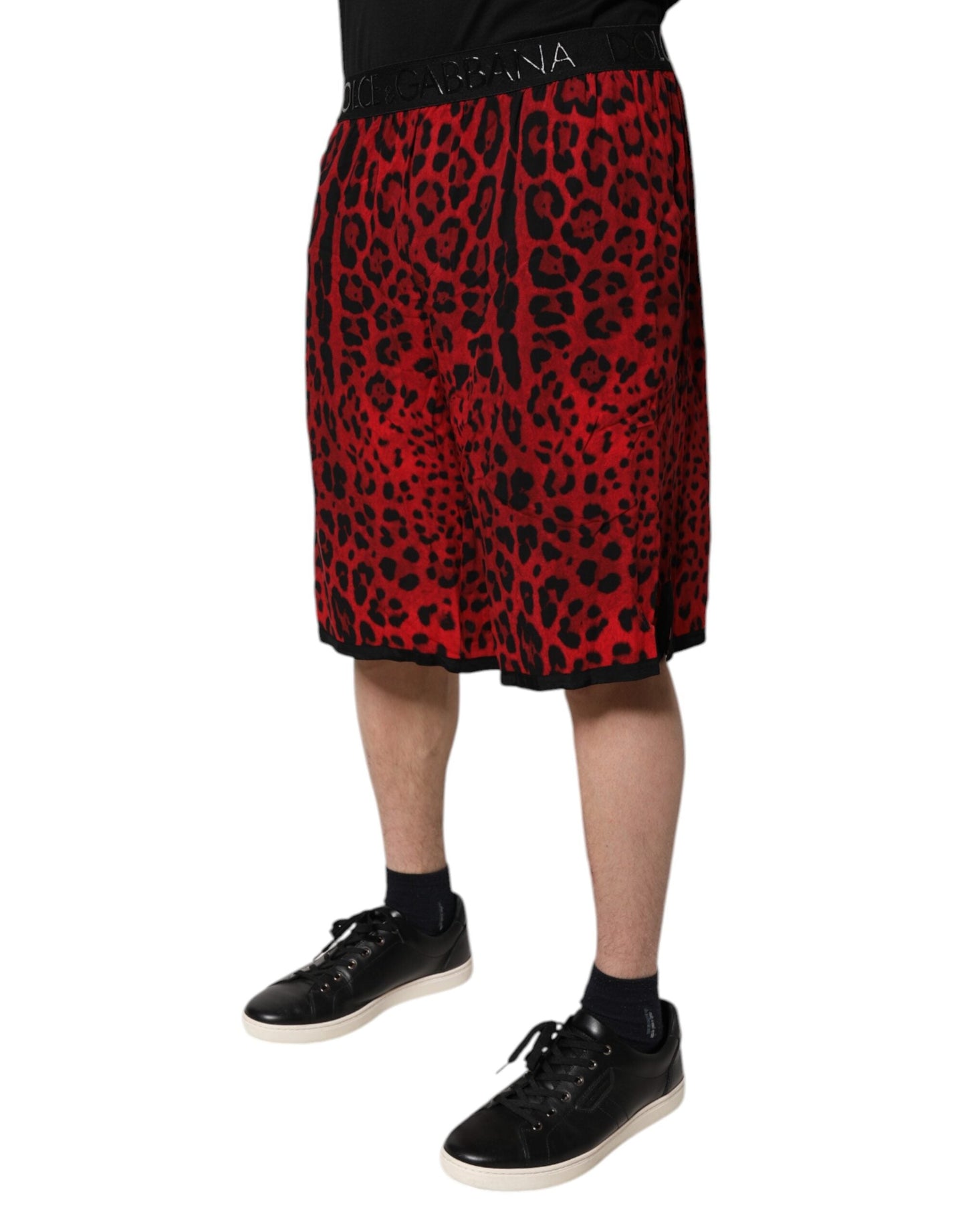 Dolce & Gabbana Red Leopard Print Viscose Bermuda Men's Shorts