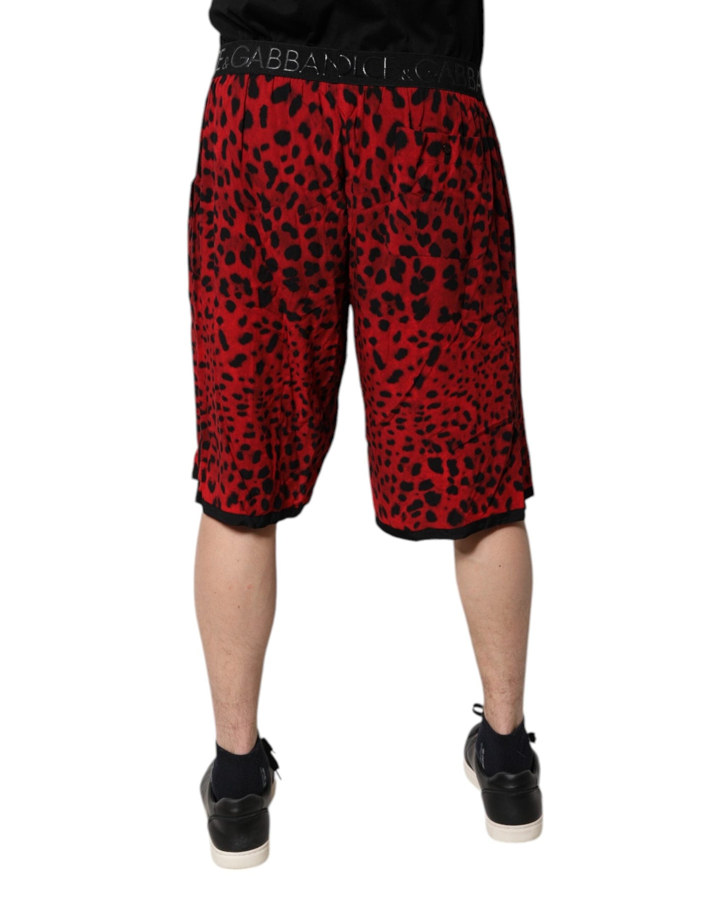 Dolce & Gabbana Red Leopard Print Viscose Bermuda Men's Shorts