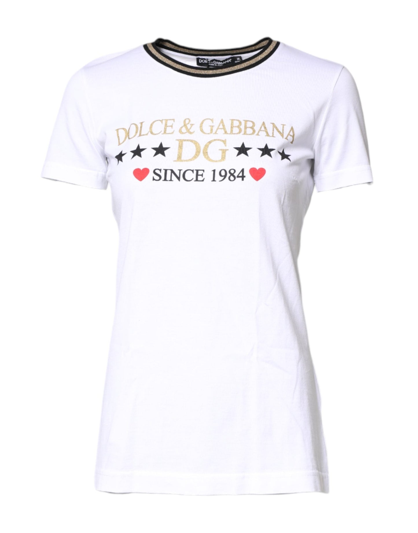 Dolce & Gabbana White Graphic Print Cotton Crew Neck Women's T-shirt ()
