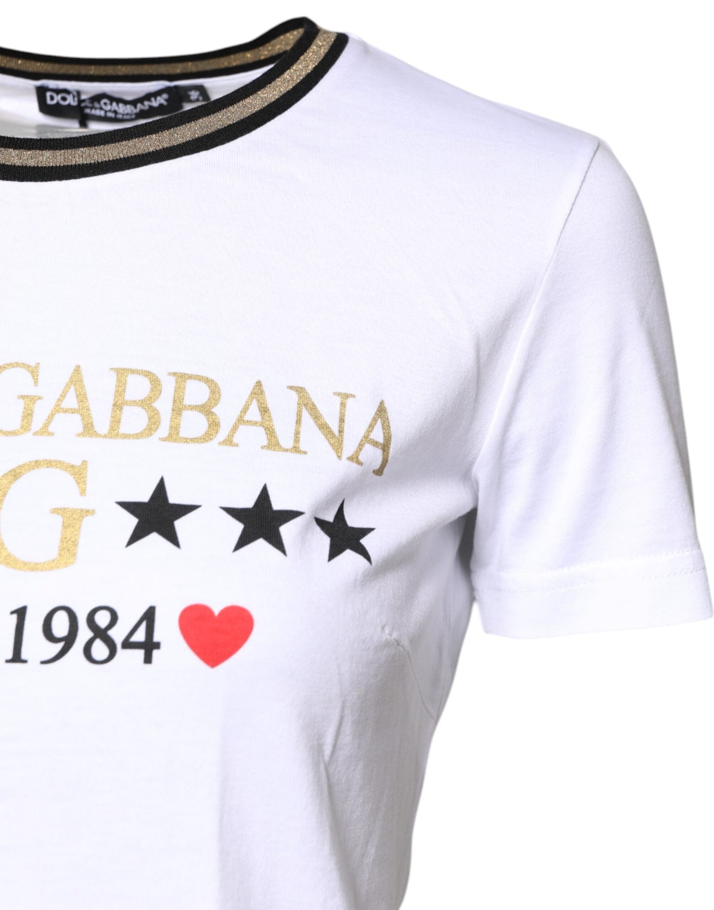 Dolce & Gabbana White Graphic Print Cotton Crew Neck Women's T-shirt ()