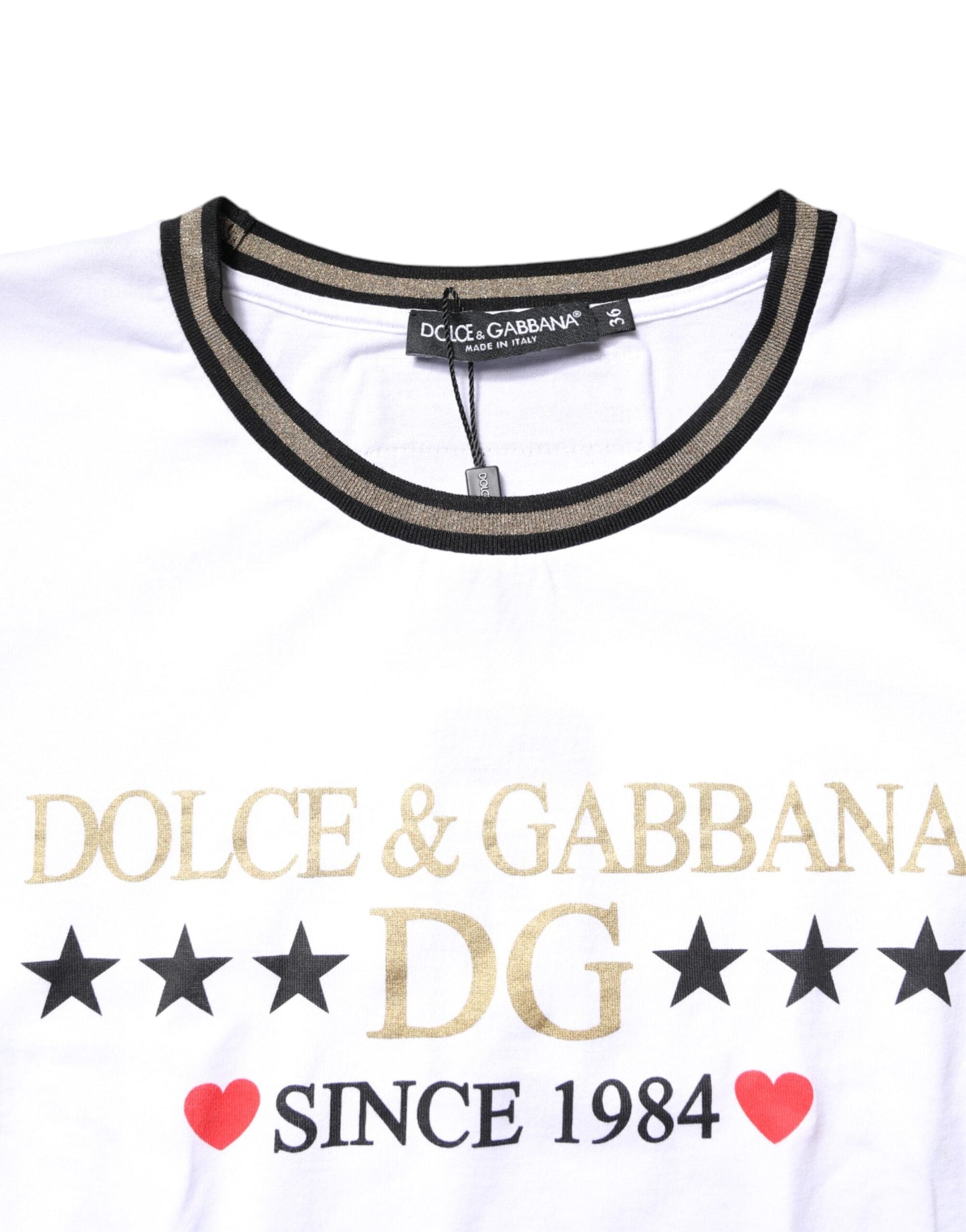 Dolce & Gabbana White Graphic Print Cotton Crew Neck Women's T-shirt ()