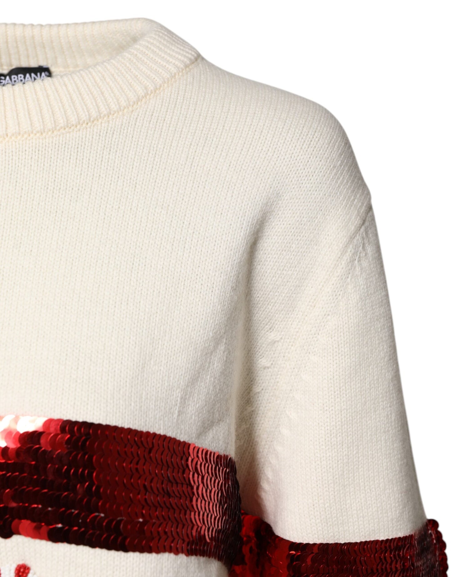Dolce & Gabbana White Sequined Crew Neck Pullover Women's Sweater ()