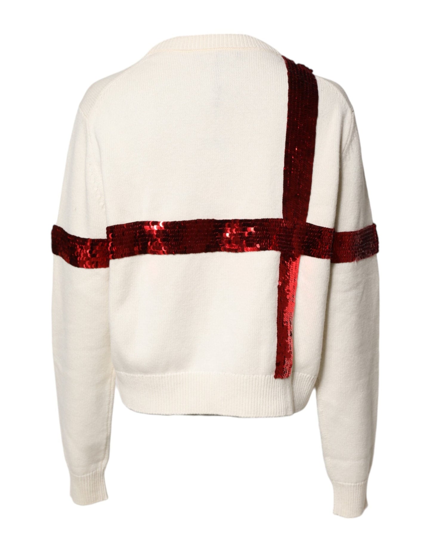 Dolce & Gabbana White Sequined Crew Neck Pullover Women's Sweater ()