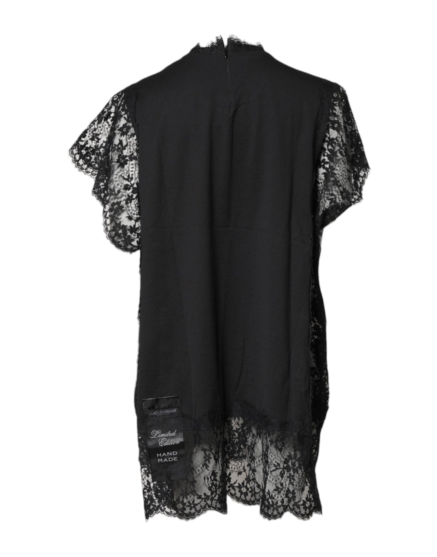 Dolce & Gabbana Black Lace Sheer Sacred Heart Crew Neck Women's Top
