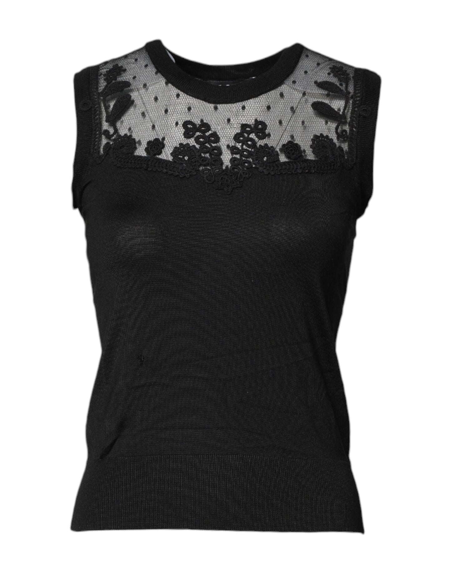 Dolce & Gabbana Black Lace Sheer Crew Neck Sleeveless Women's Top ()