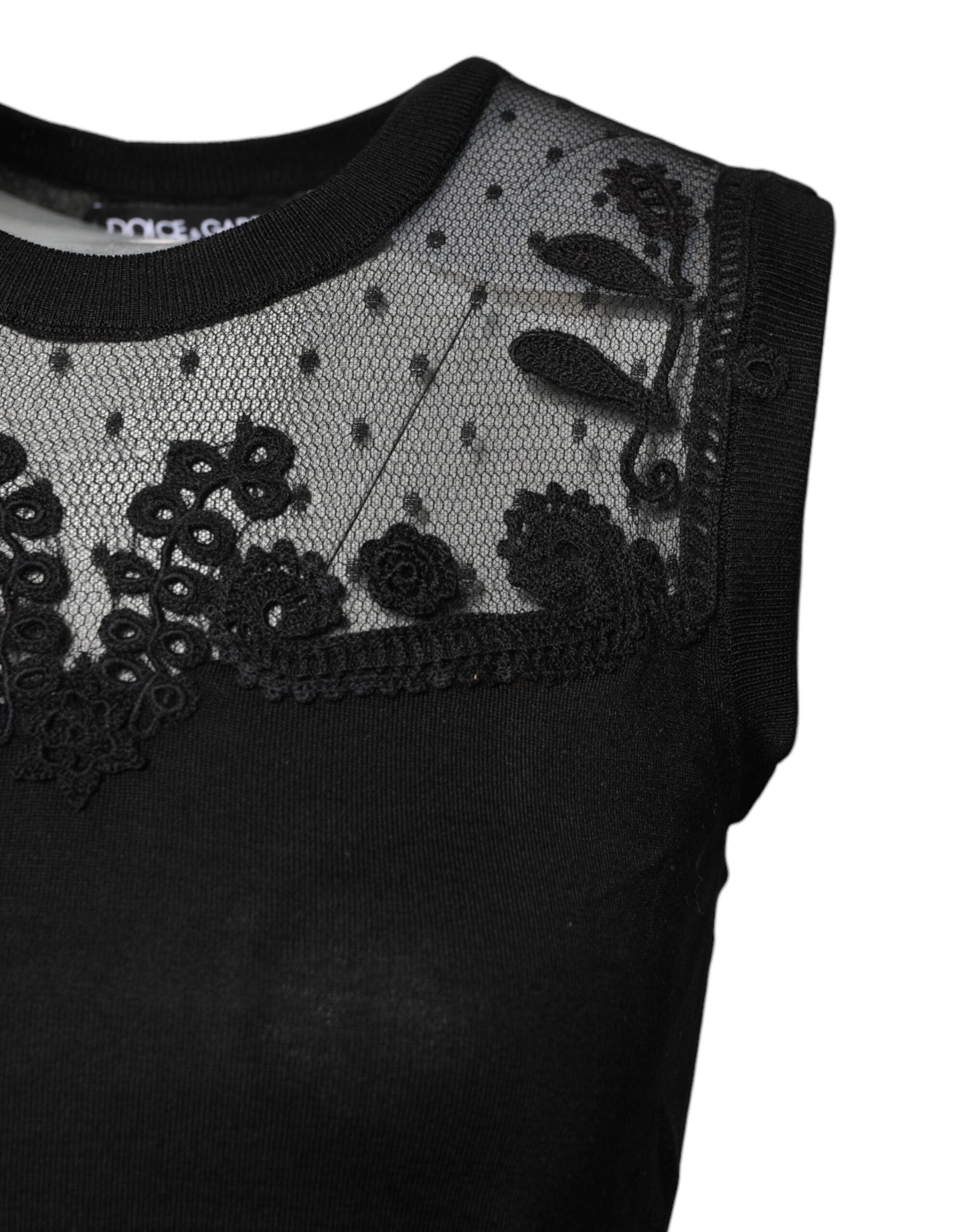 Dolce & Gabbana Black Lace Sheer Crew Neck Sleeveless Women's Top ()