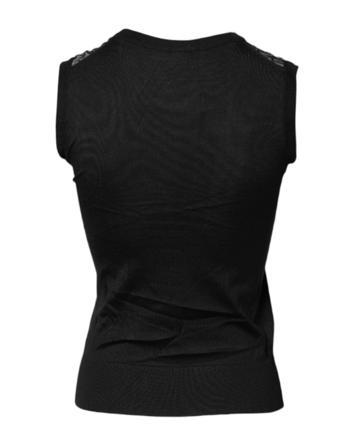 Dolce & Gabbana Black Lace Sheer Crew Neck Sleeveless Women's Top ()