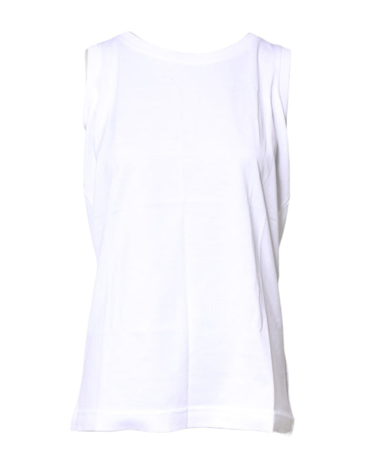 Dolce & Gabbana White Cotton Sleeveless Crew Neck Women's T-shirt
