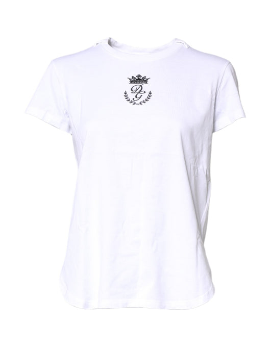 Dolce & Gabbana White Logo Crown Cotton Crew Neck Women's T-shirt ()