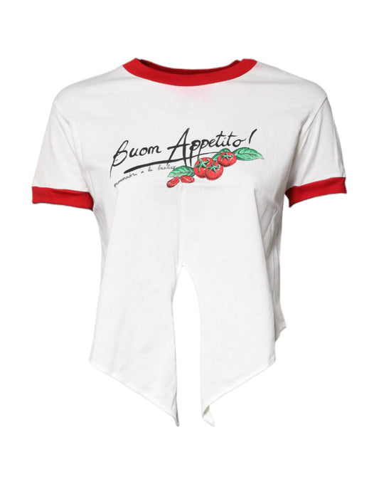 Dolce & Gabbana White Printed Round Neck Cropped Top Women's T-shirt ()