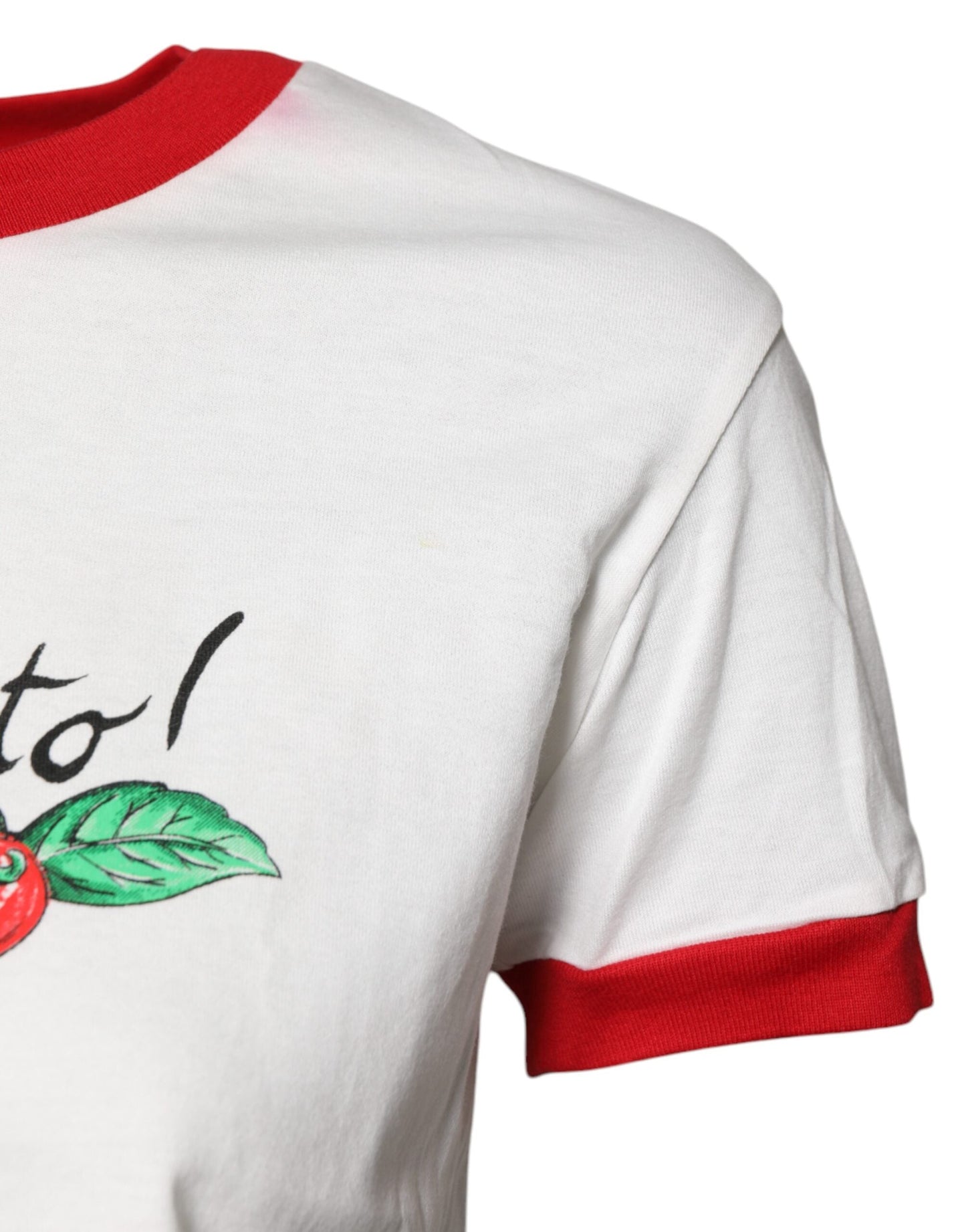 Dolce & Gabbana White Printed Round Neck Cropped Top Women's T-shirt ()