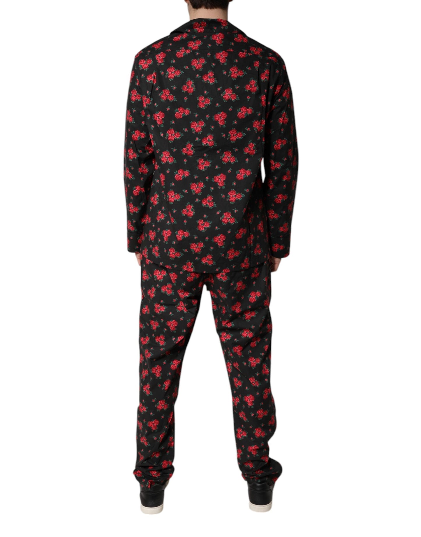 Dolce & Gabbana Black Floral Print Cotton Men Pajama Set Men's Sleepwear