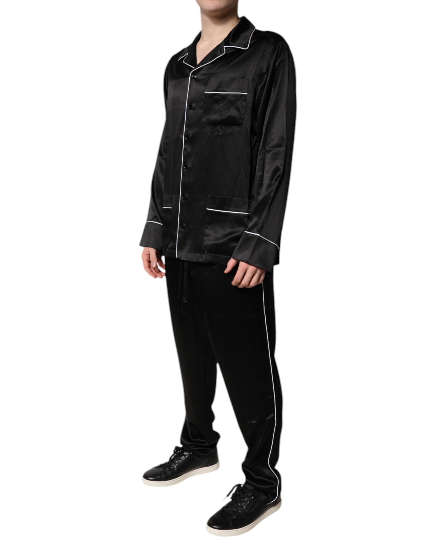 Dolce & Gabbana Black Silk Shirt Pants Pajama Set Men's Sleepwear