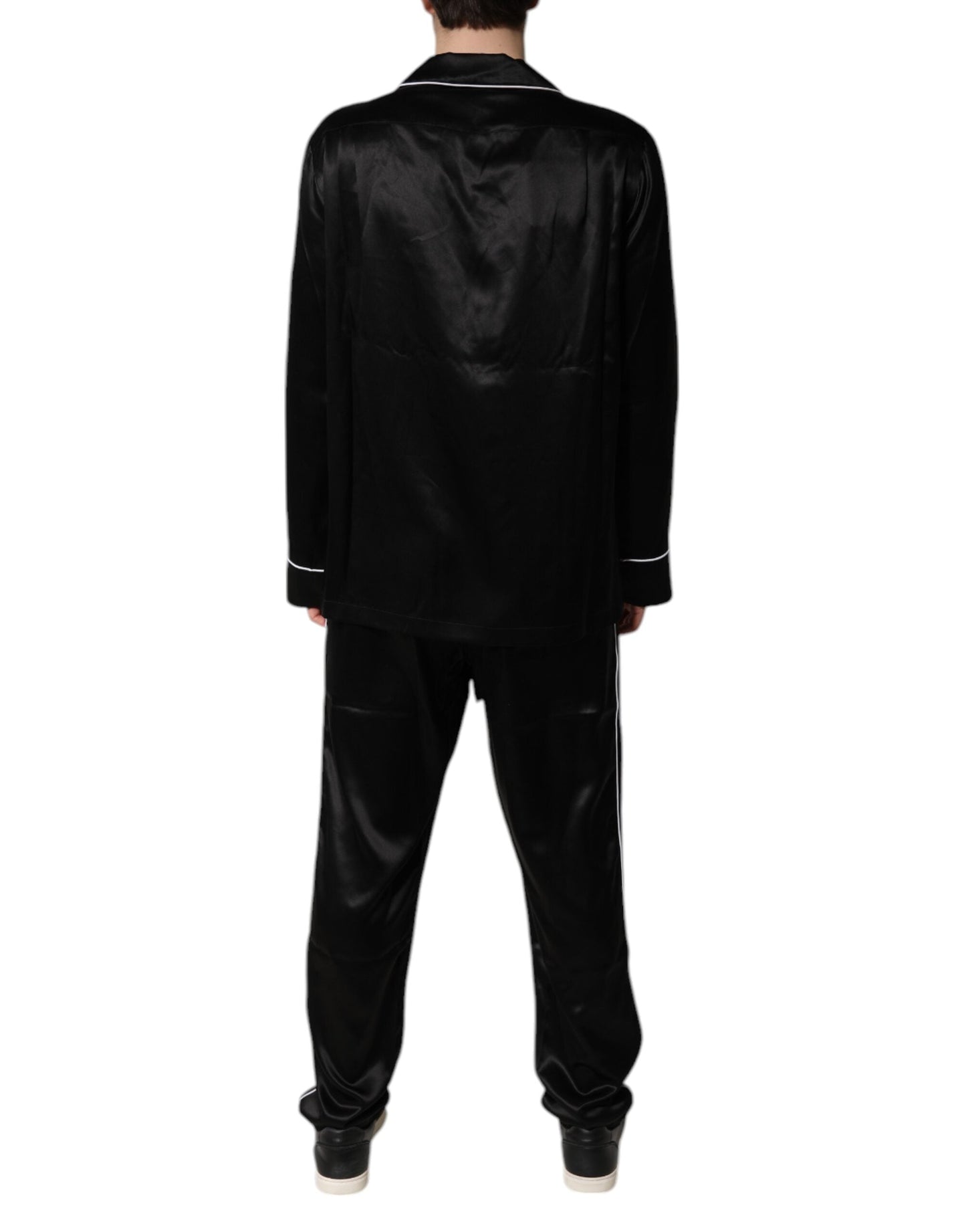 Dolce & Gabbana Black Silk Shirt Pants Pajama Set Men's Sleepwear