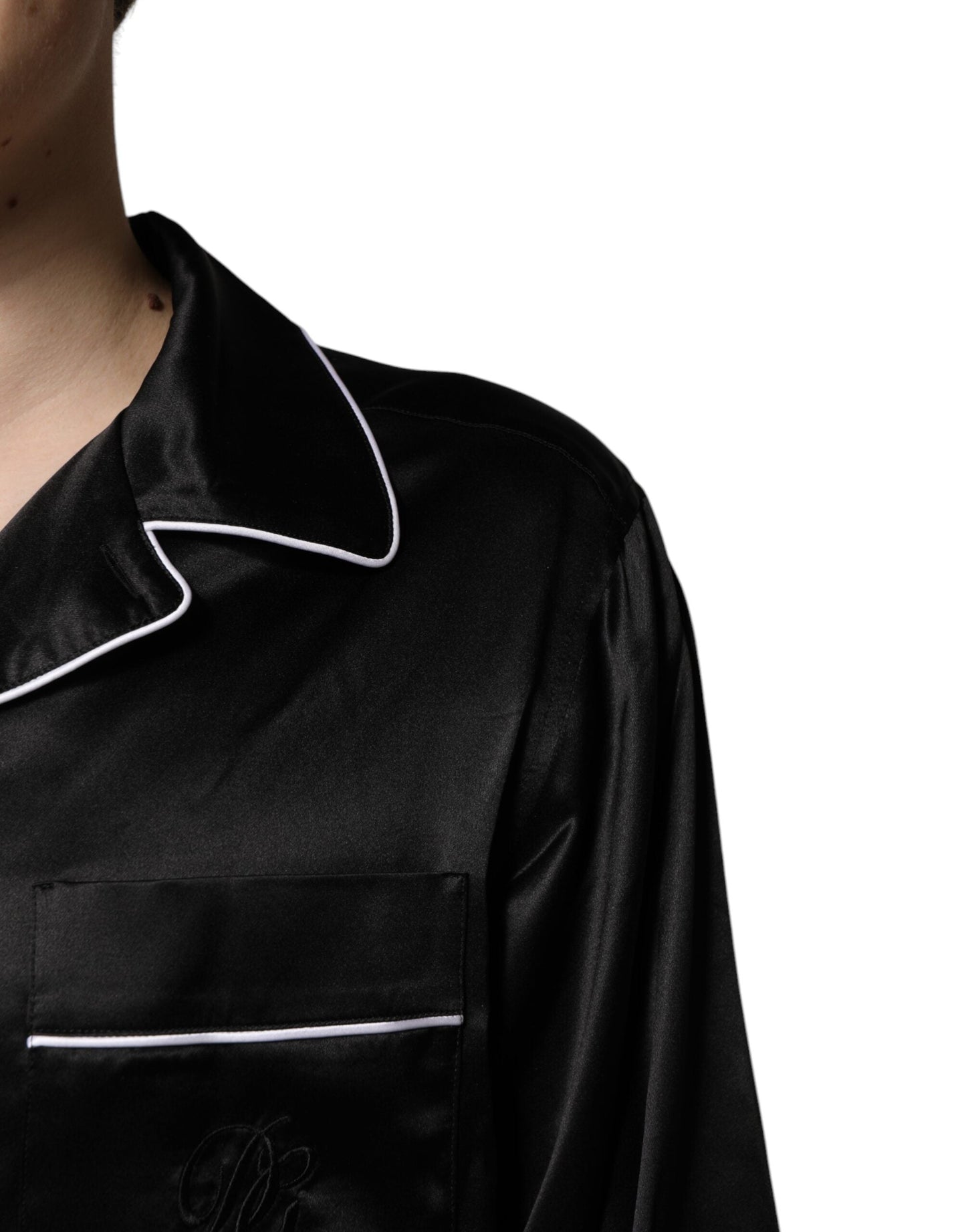 Dolce & Gabbana Black Silk Shirt Pants Pajama Set Men's Sleepwear