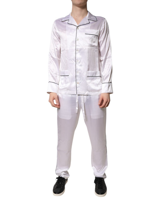 Dolce & Gabbana White Satin Silk Men Pajama Set Men's Sleepwear ()
