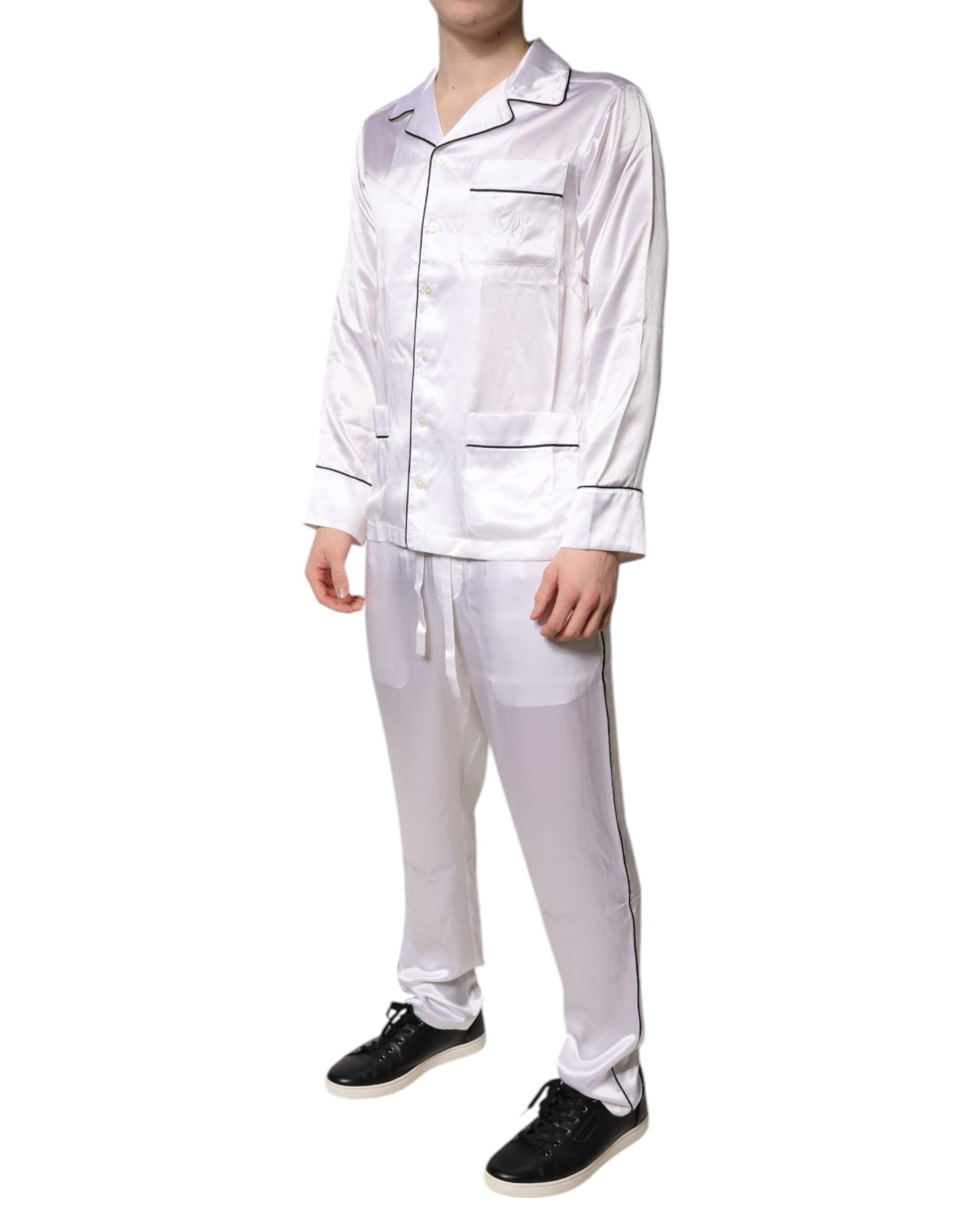 Dolce & Gabbana White Satin Silk Men Pajama Set Men's Sleepwear ()