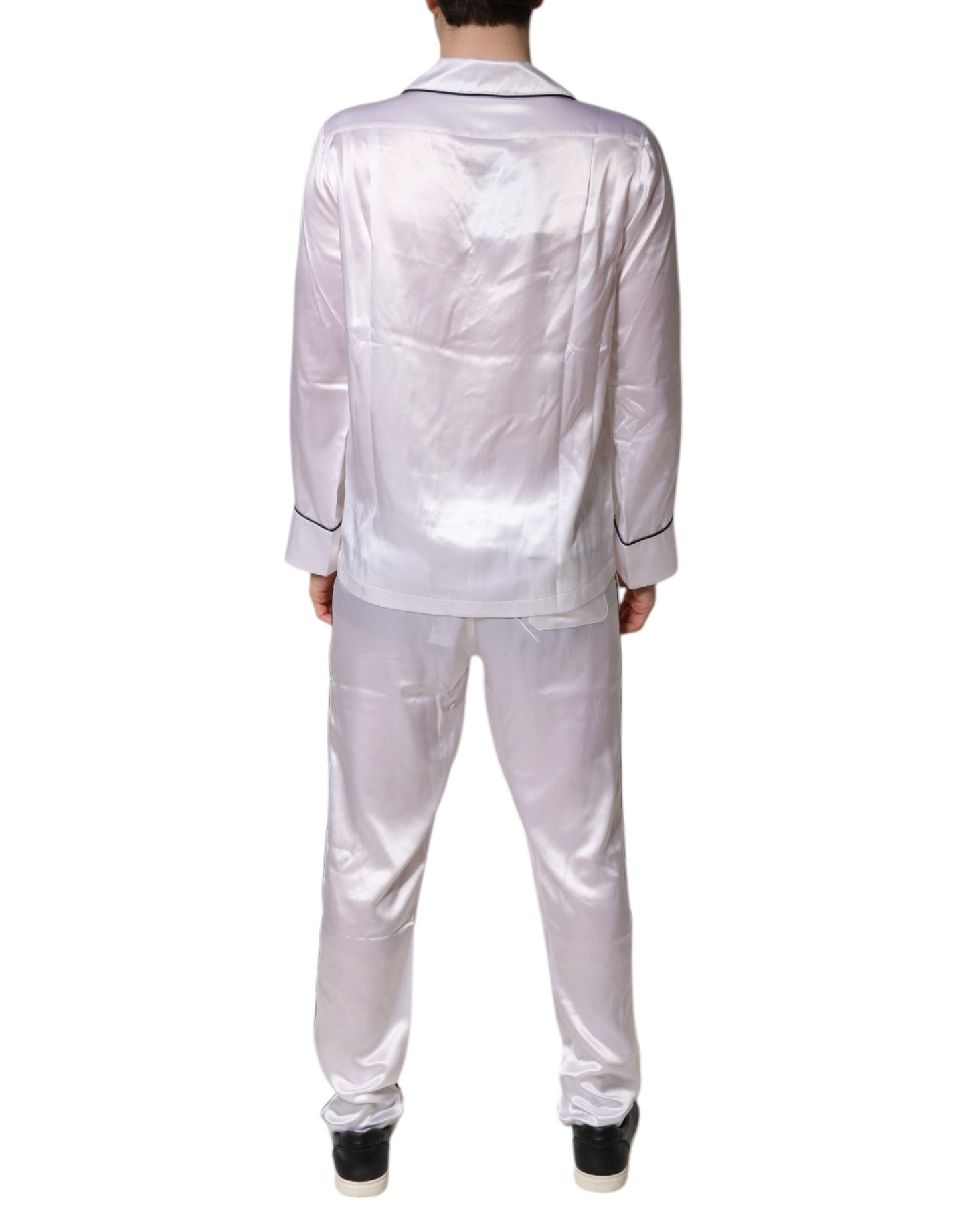 Dolce & Gabbana White Satin Silk Men Pajama Set Men's Sleepwear ()