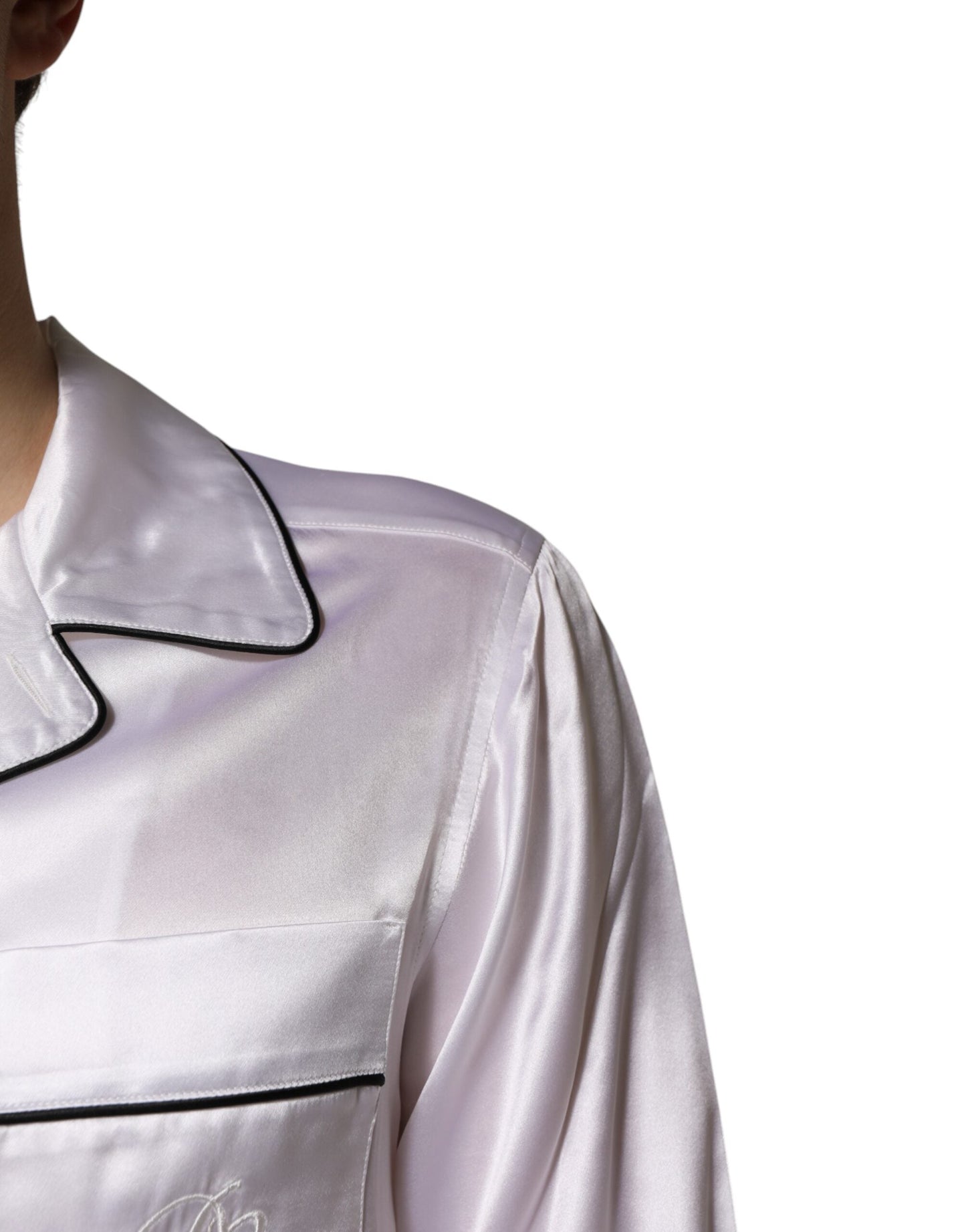 Dolce & Gabbana White Satin Silk Men Pajama Set Men's Sleepwear ()