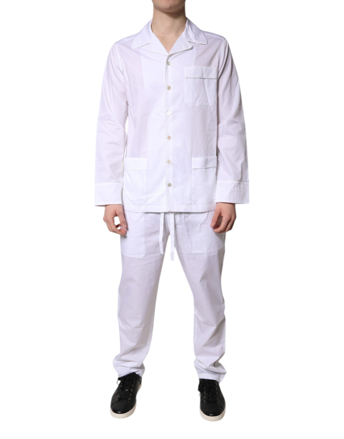 Dolce & Gabbana White Cotton Shirt Pants Pajama Set Men's Sleepwear