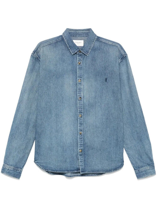 Saint Laurent Men `Cassandre` Shirt In Day Blue Denim