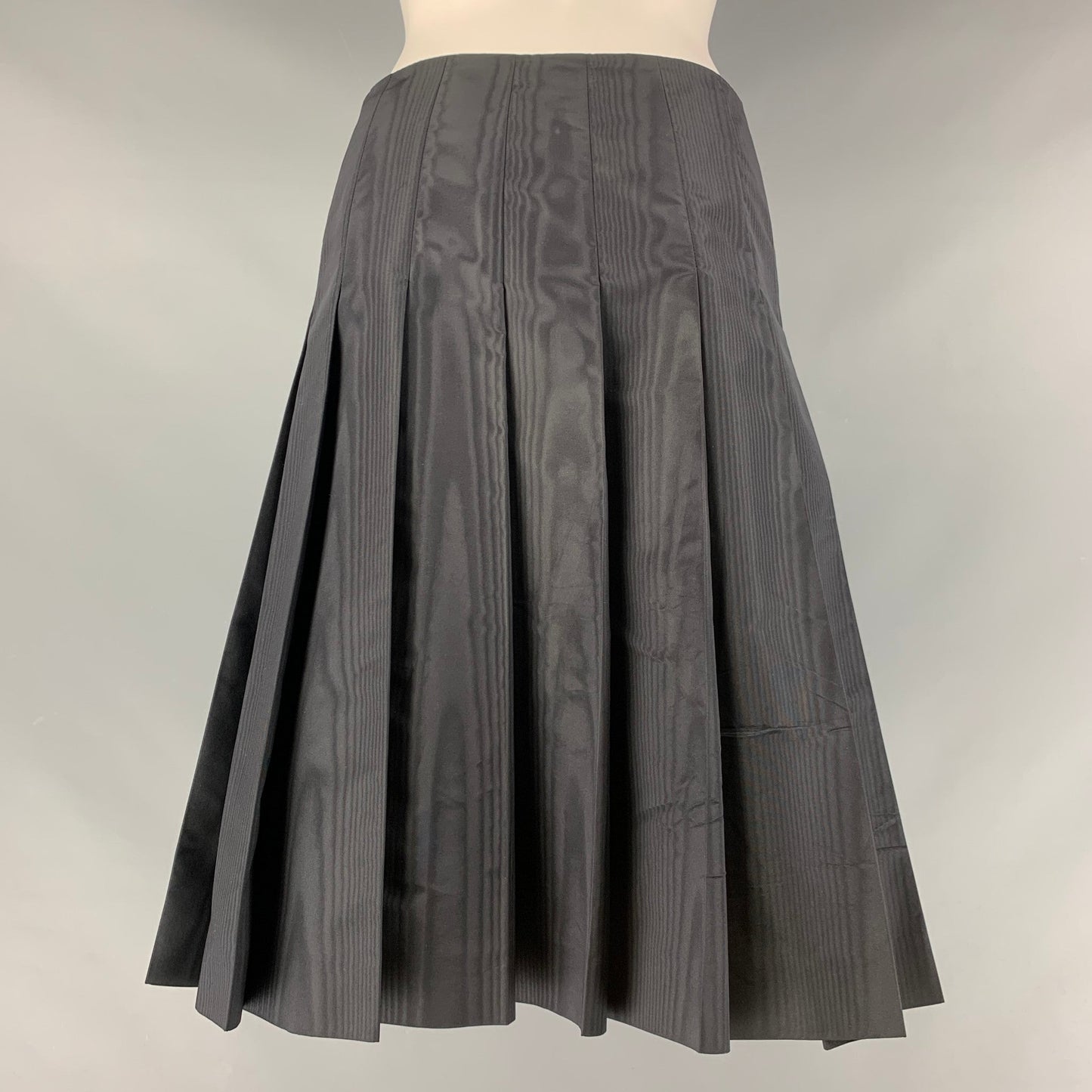 PRADA Size 2 Black Silk Pleated Circle Skirt