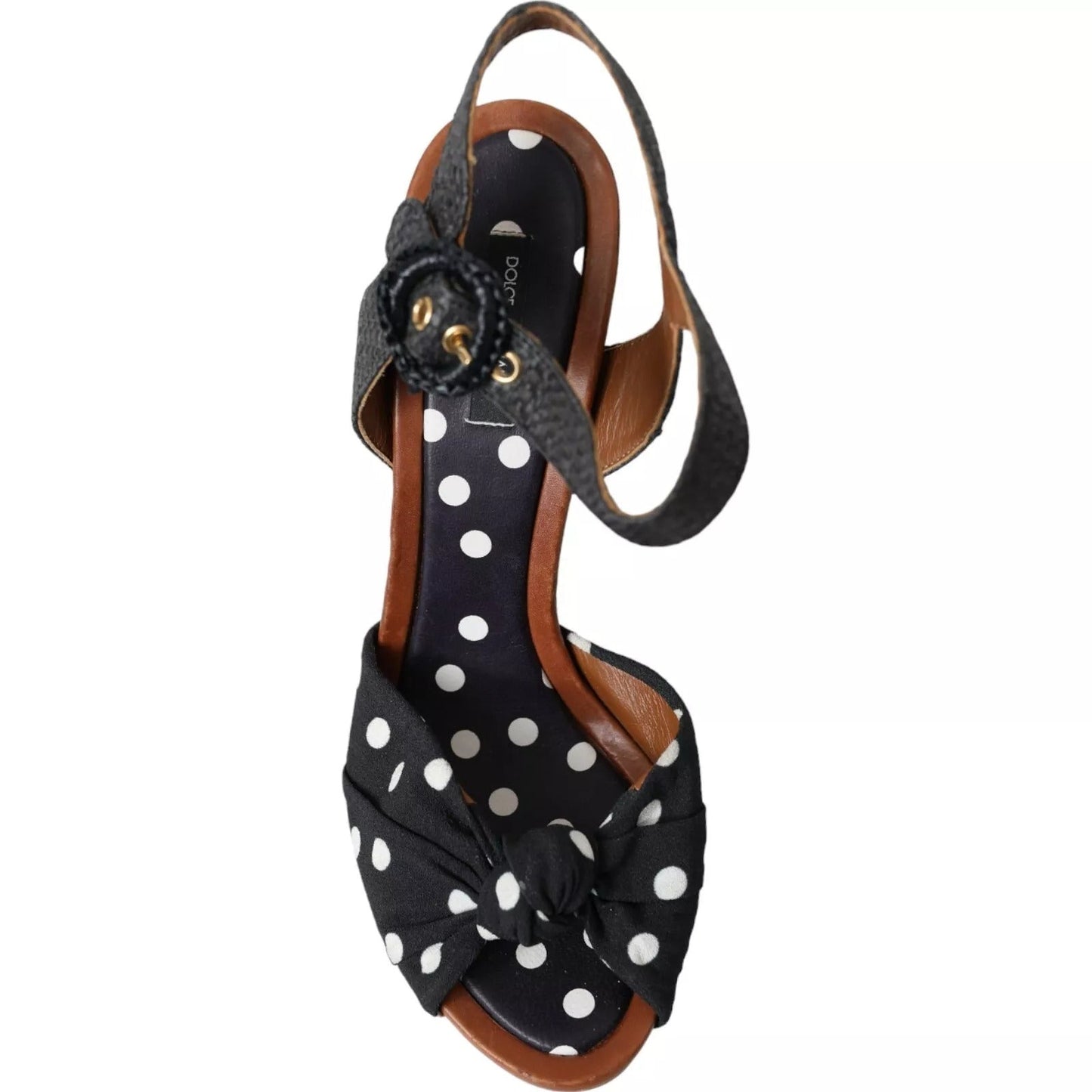 Dolce & Gabbana Black Polka Dot Leather Heels Sandals Women's Shoes ()