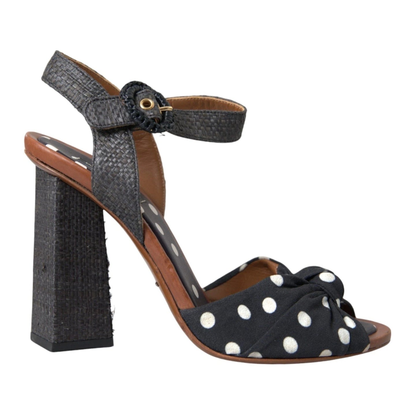 Dolce & Gabbana Black Polka Dot Leather Heels Sandals Women's Shoes ()
