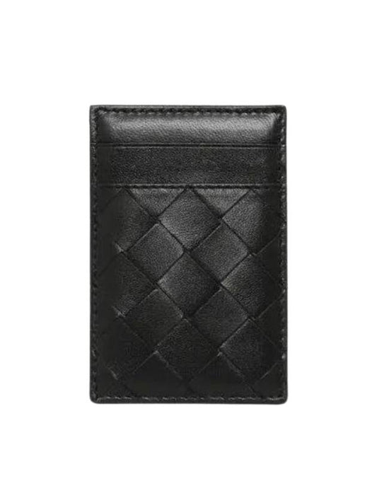 Bottega Veneta Intrecciato Magnet Leather Card Wallet Black