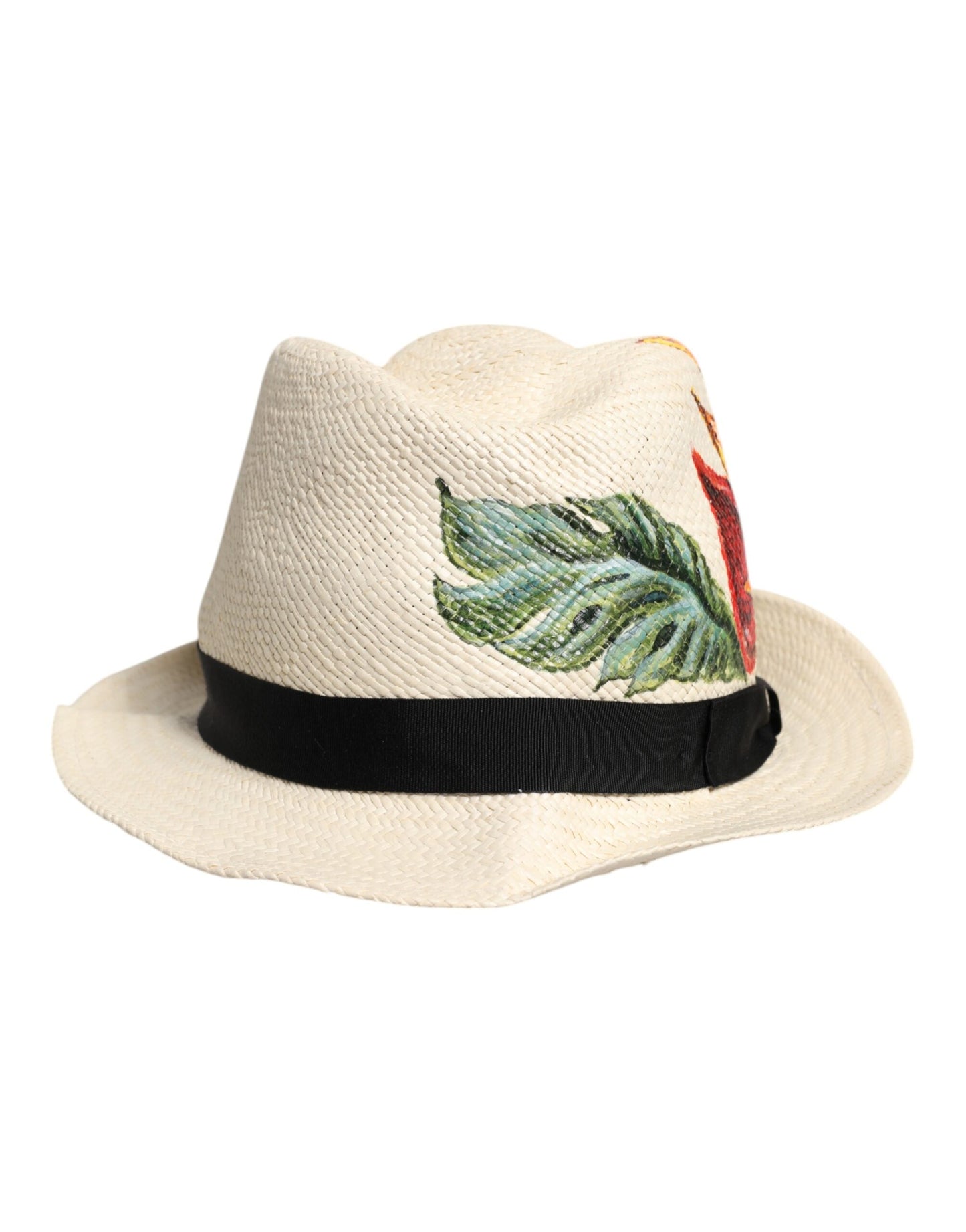 Dolce & Gabbana Beige Floral Print Straw Wide Brim Fedora Men's Hat