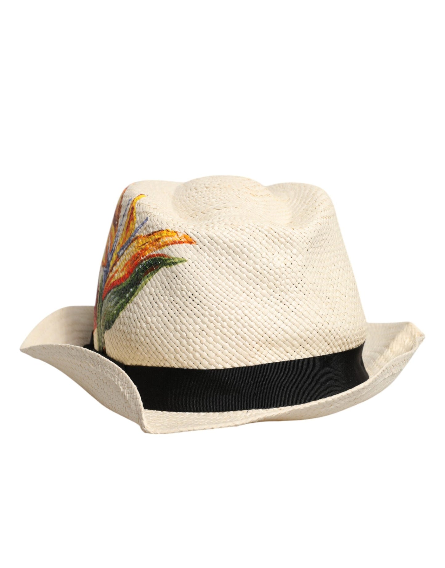 Dolce & Gabbana Beige Floral Print Straw Wide Brim Fedora Men's Hat