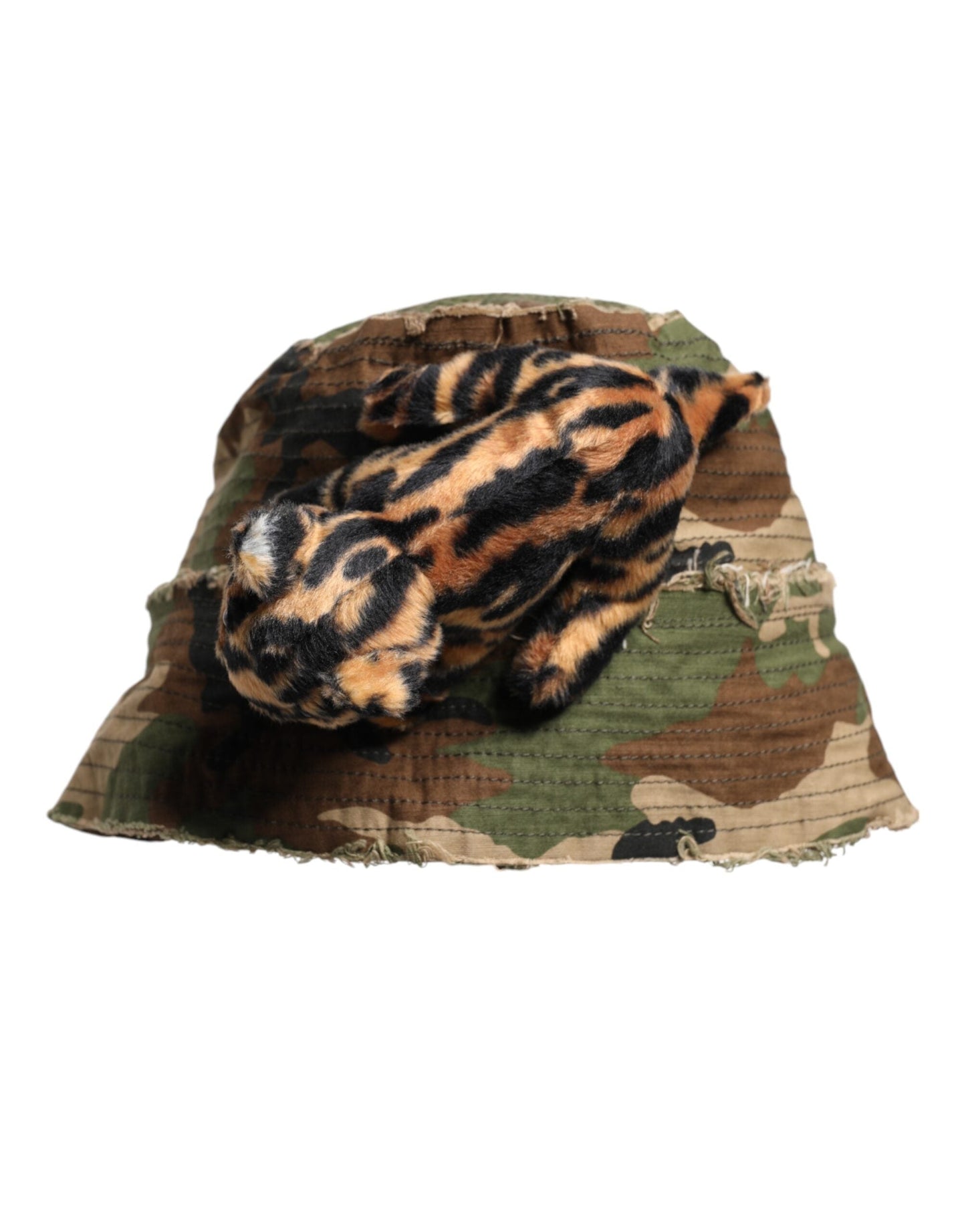 Dolce & Gabbana Multicolor Leopard Embellish Wide Brim Bucket Men's Hat