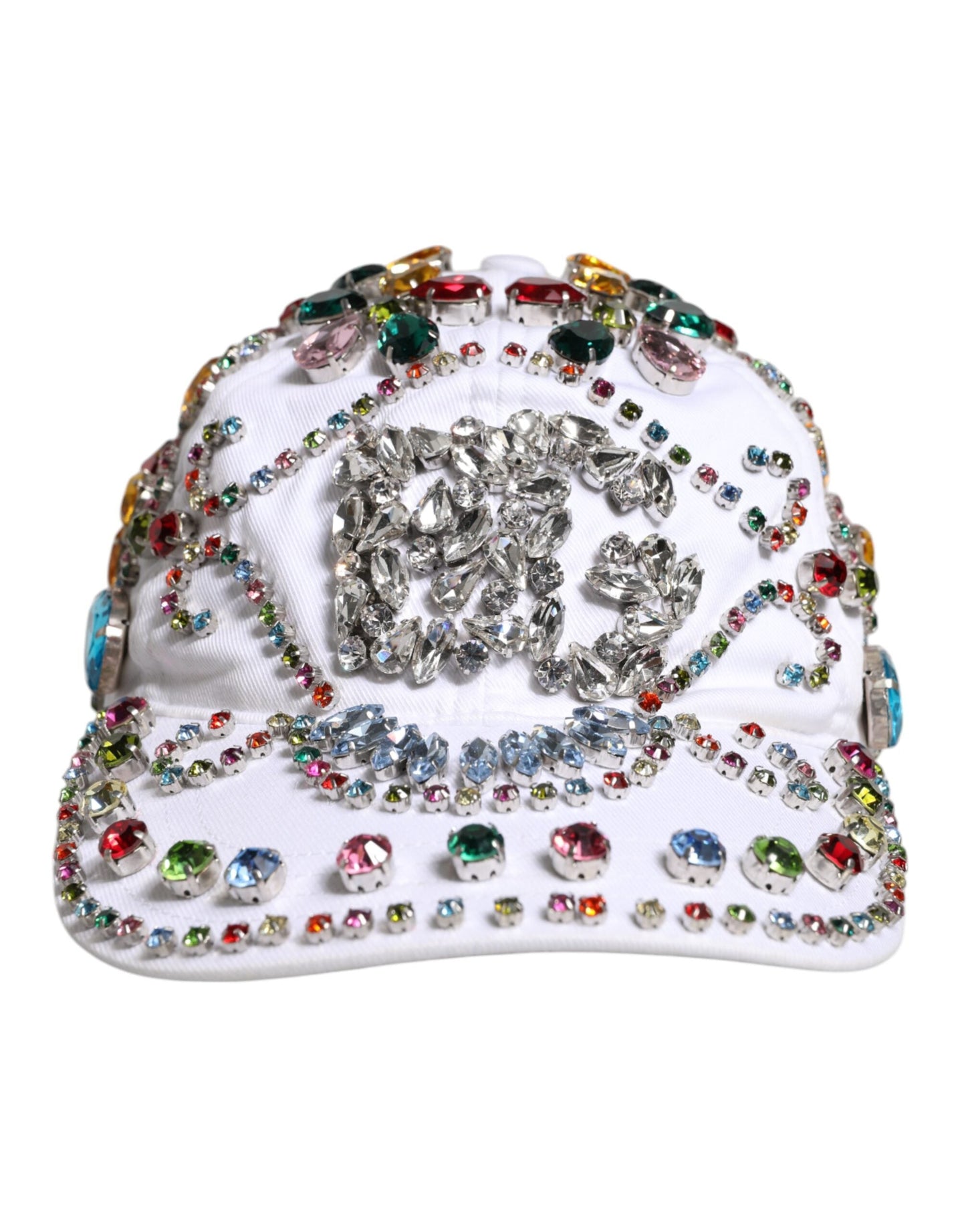 Dolce & Gabbana White Multicolor Crystal Embellish Baseball Men's Cap