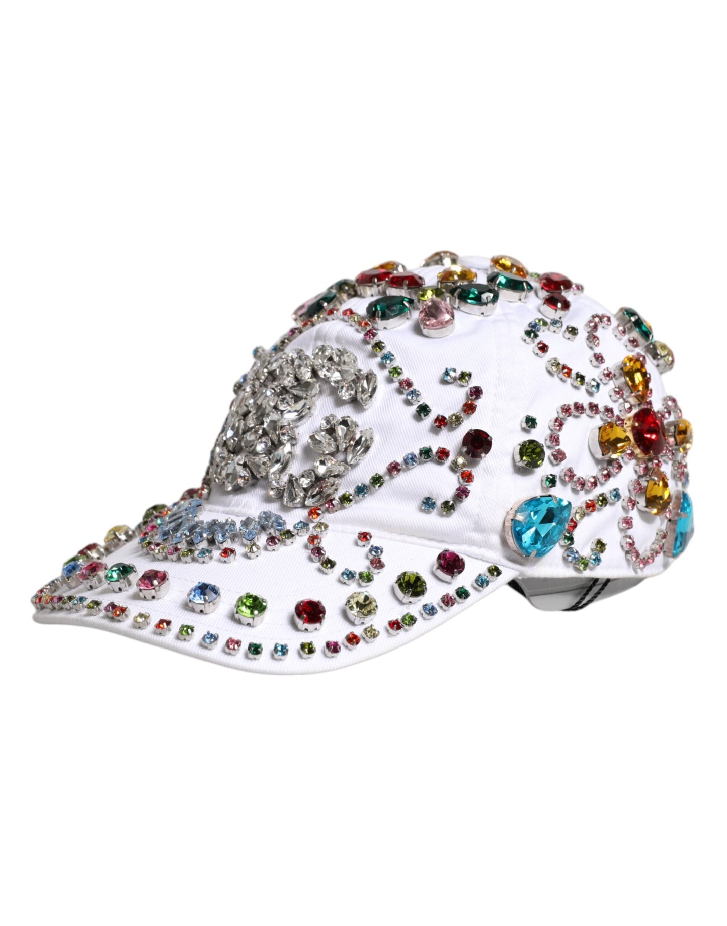 Dolce & Gabbana White Multicolor Crystal Embellish Baseball Men's Cap