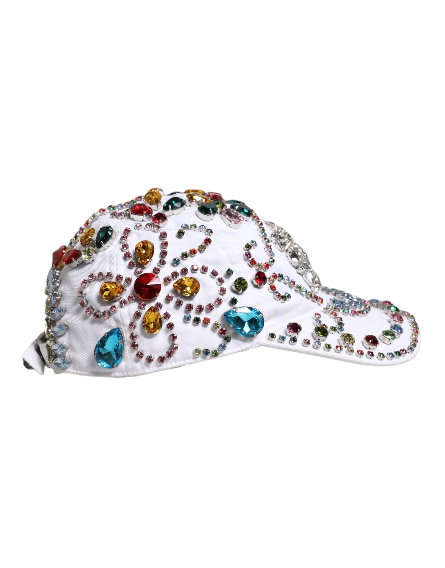 Dolce & Gabbana White Multicolor Crystal Embellish Baseball Men's Cap