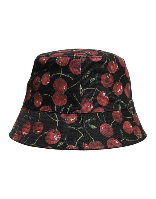 Dolce & Gabbana Black Cotton Printed Wide Brim Bucket Men's Hat