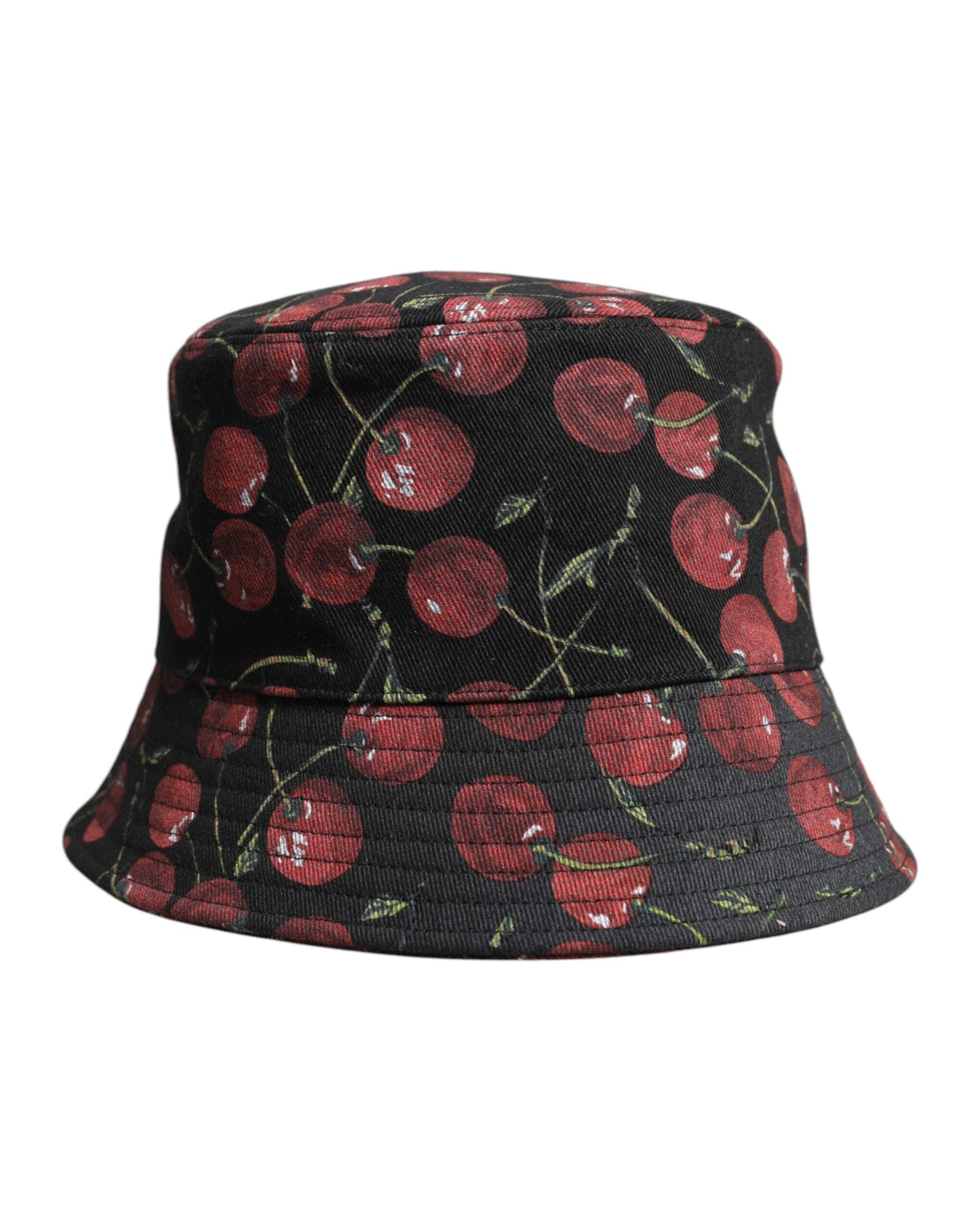Dolce & Gabbana Black Cotton Printed Wide Brim Bucket Men's Hat