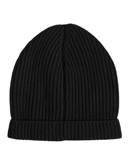 Dolce & Gabbana Black Cashmere Knitted Winter Beanie Men's Hat