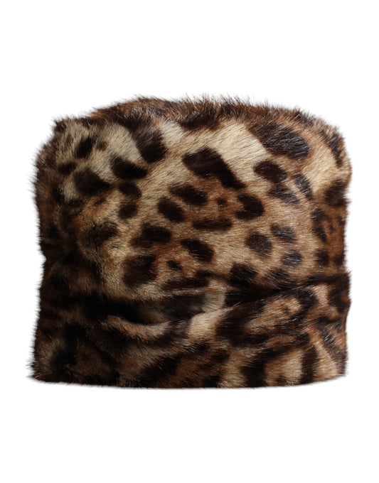 Dolce & Gabbana Brown Leopard Faux Fur Women Bucket Women's Hat
