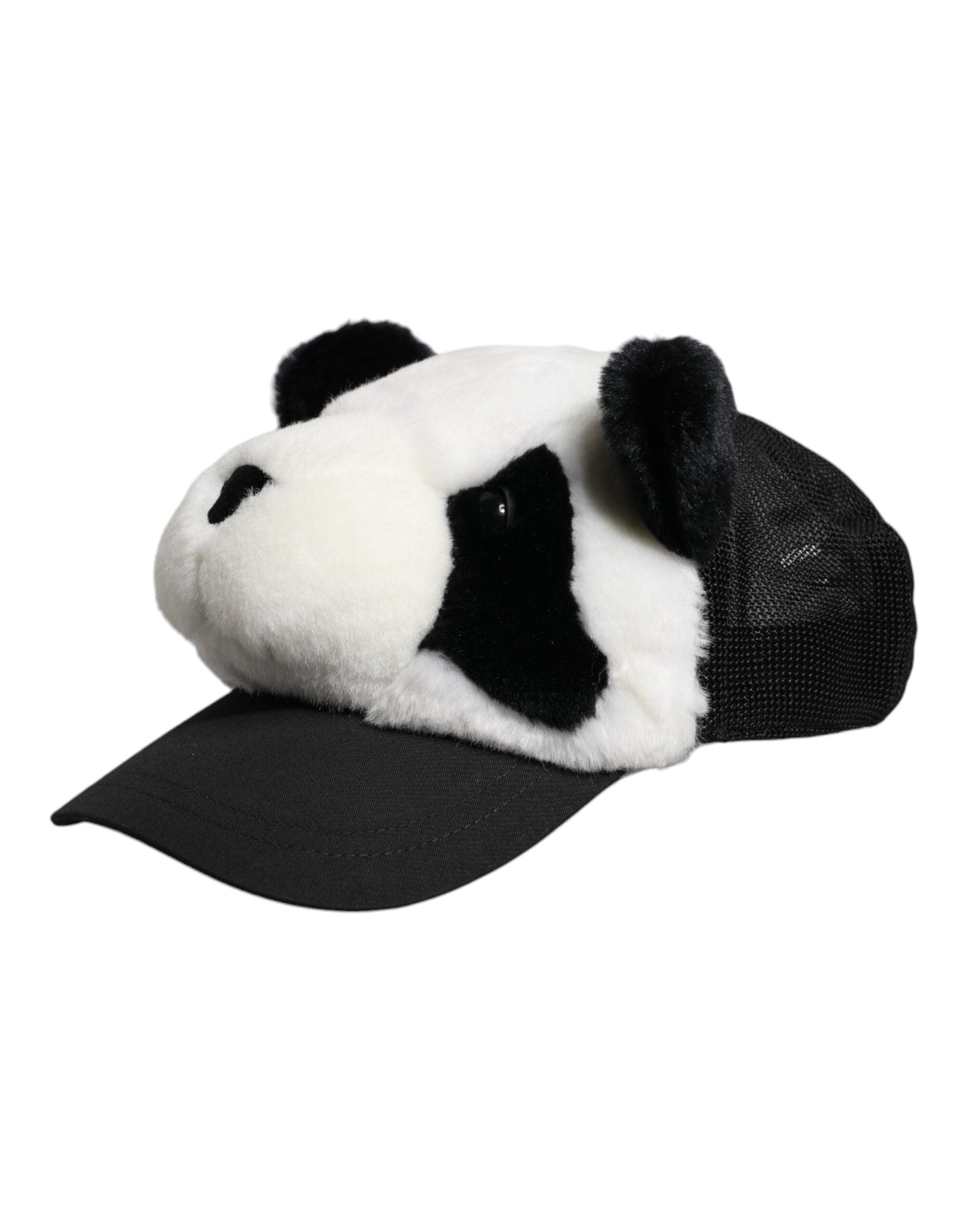 Dolce & Gabbana Black White Panda Fur Women Baseball Women's Cap