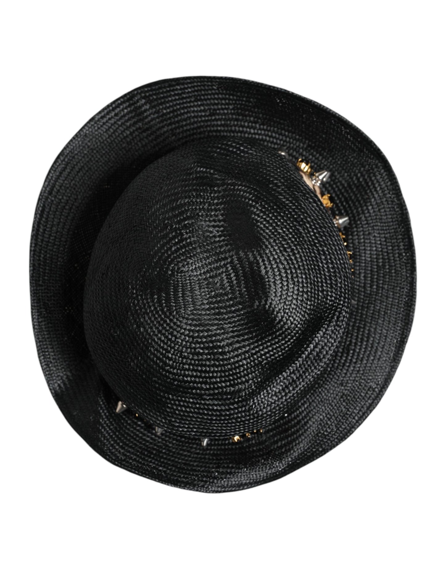 Dolce & Gabbana Black Straw Crystal Embellished Wide Brim Women's Hat