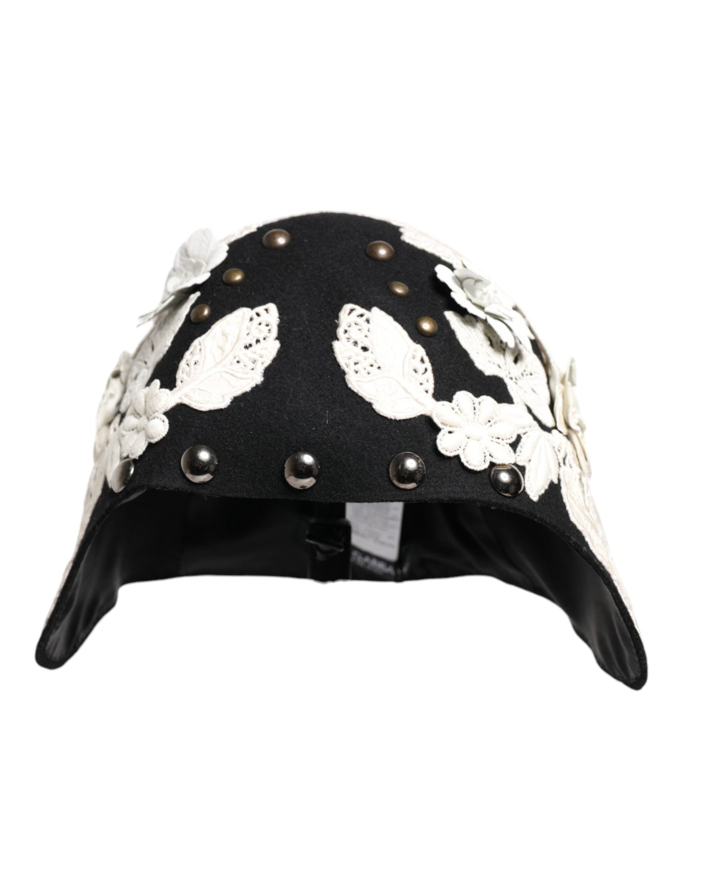Dolce & Gabbana Black Wool White Floral Gold Leaf Cloche Women's Hat